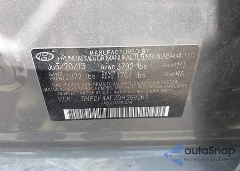 2013 Hyundai Elantra Gls from USA, damaged, VIN 5NPDH4AE2DH369267